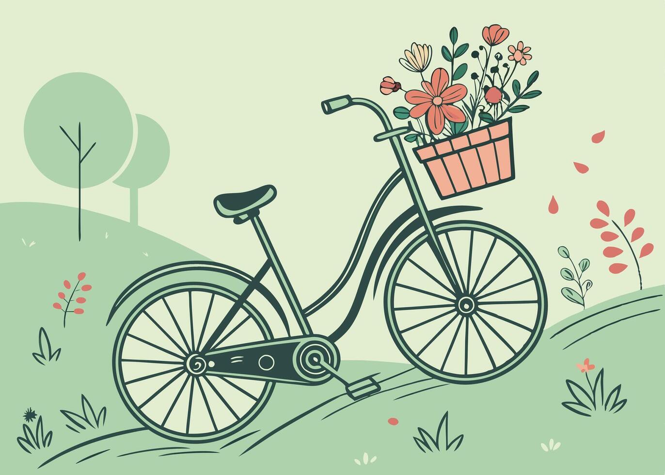 Charming bicycle with a flower-filled basket in spring vector