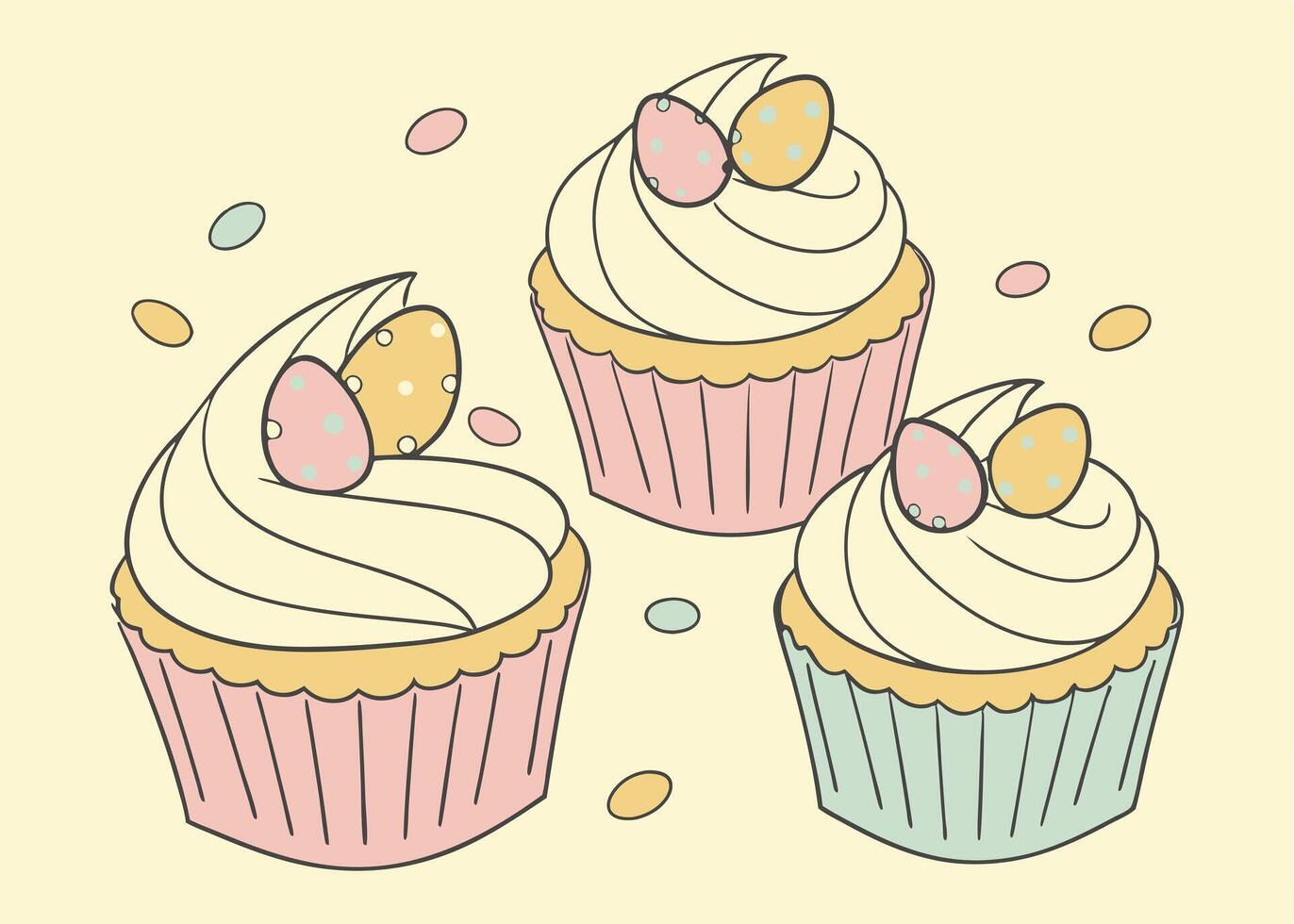 Easter cupcakes decorated with tiny eggs for spring celebration vector