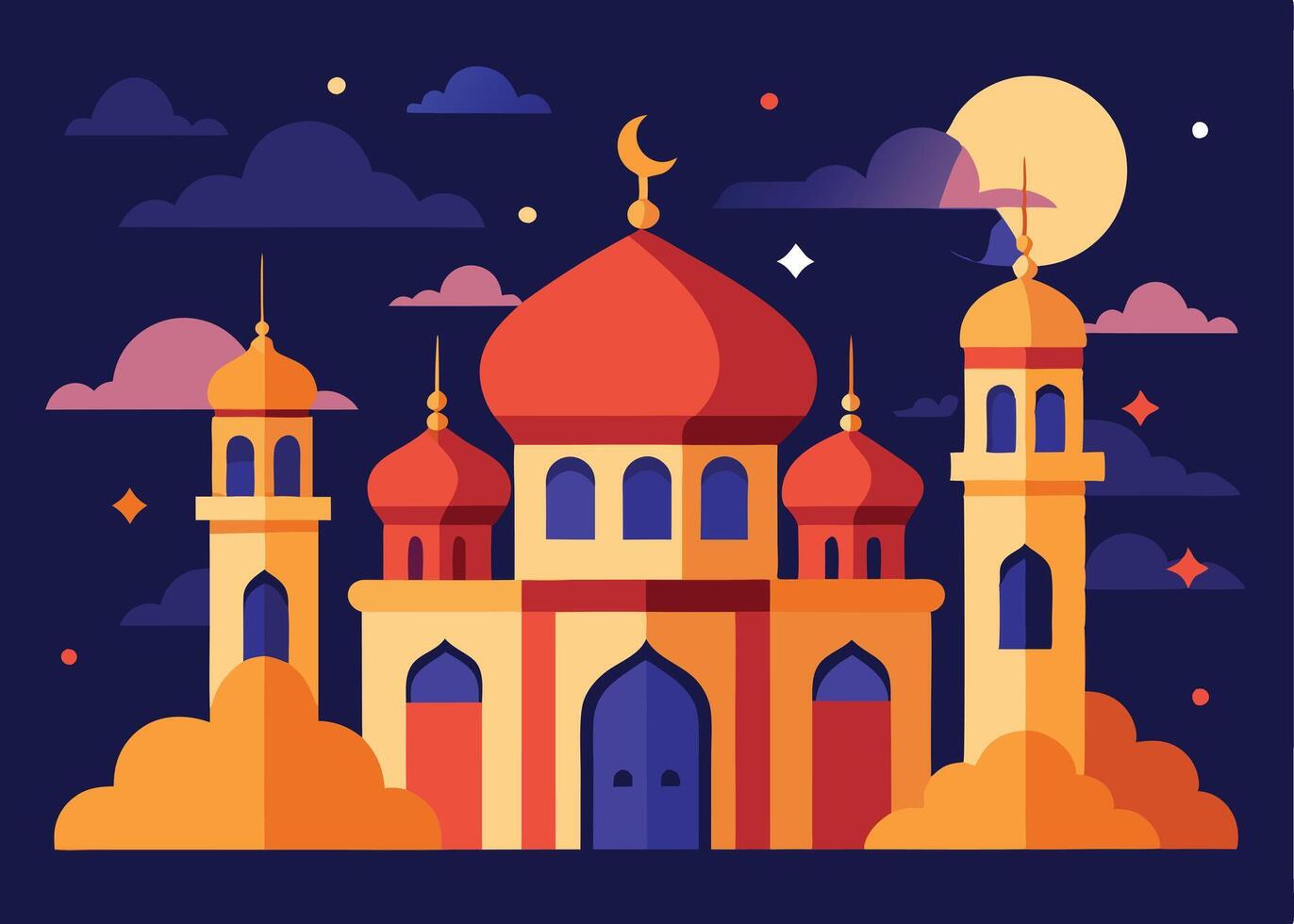 Mosque minarets and domes for Ramadan celebration vector