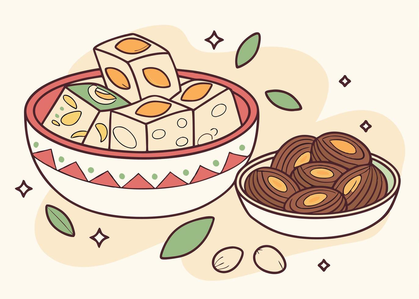 Traditional Ramadan sweets bowl with soft pastel colors vector