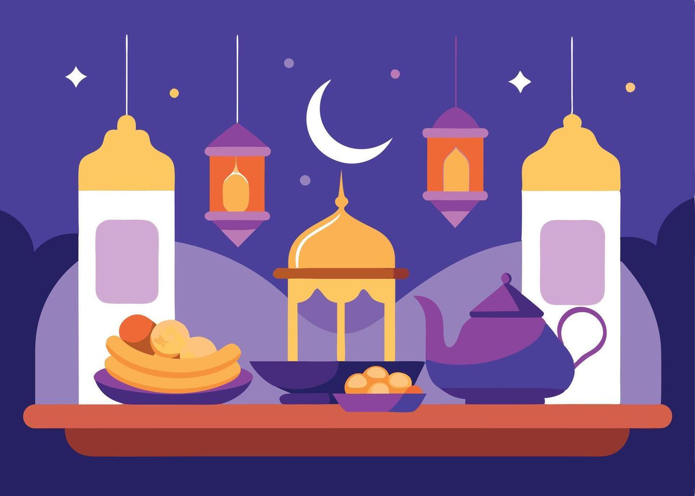 Traditional table setting with Ramadan food for Iftar vector