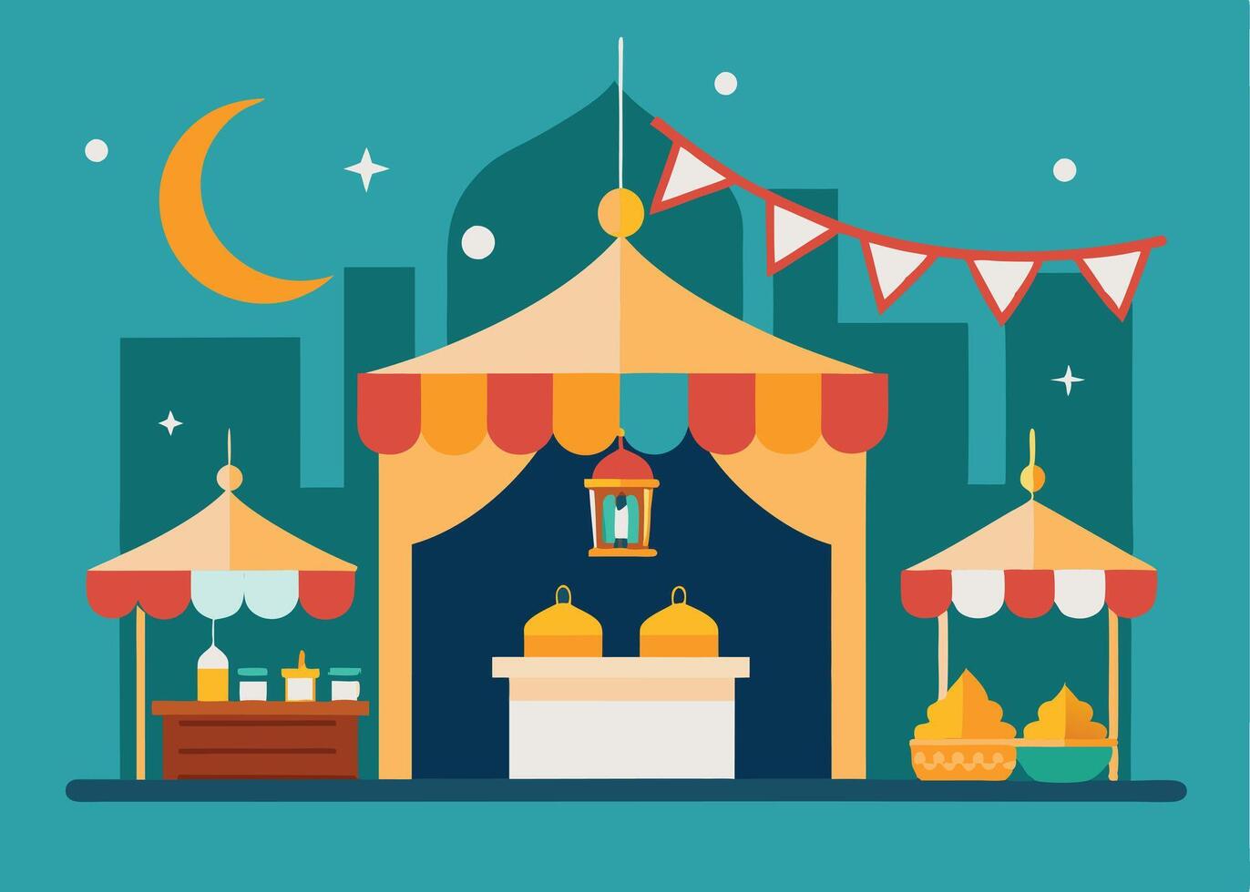 Festive market with Islamic Ramadan decorations and lighting vector