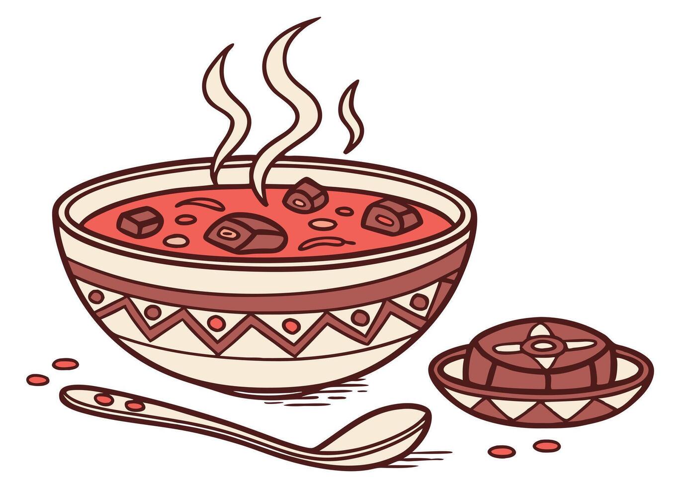 Steaming bowl of Harira soup with traditional Ramadan tagine vector