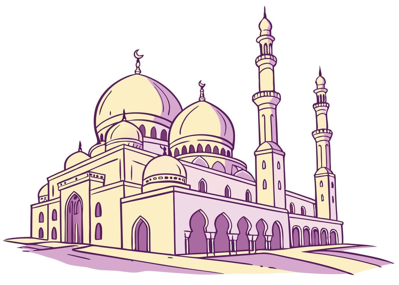 Mosque with domes and minarets in soft purple tones vector