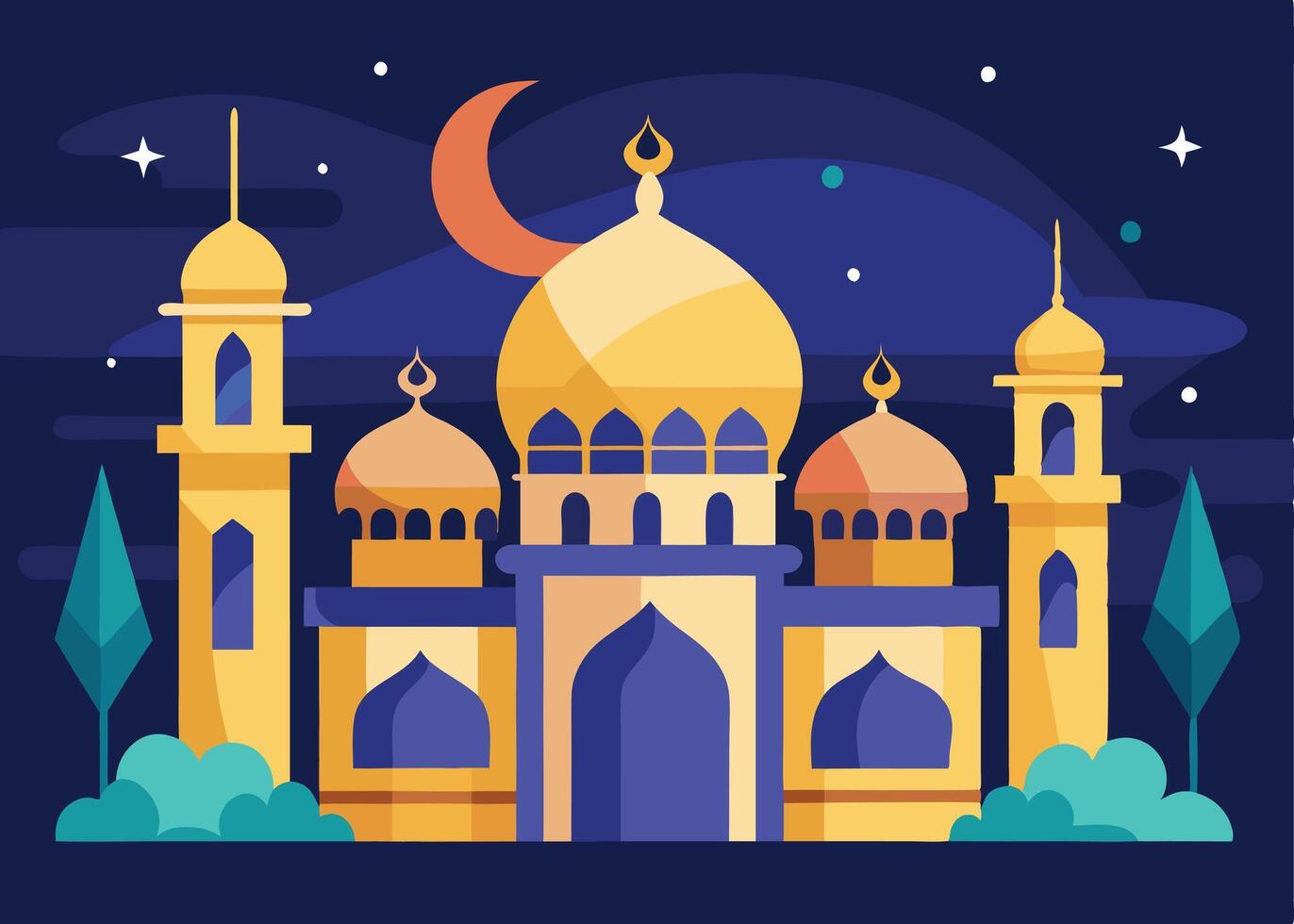 Mosque domes and minarets with Ramadan theme vector