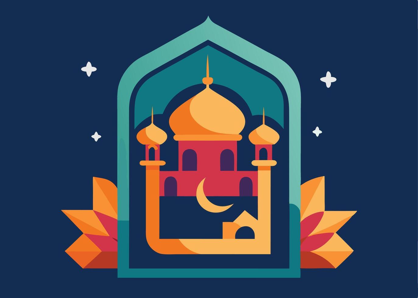 Islamic greeting card design for Ramadan with decorations vector