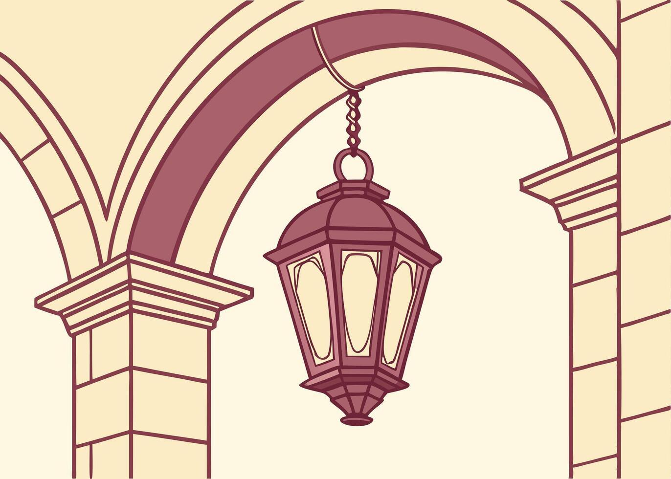 Beautiful Ramadan lantern hanging from archway with rich details vector