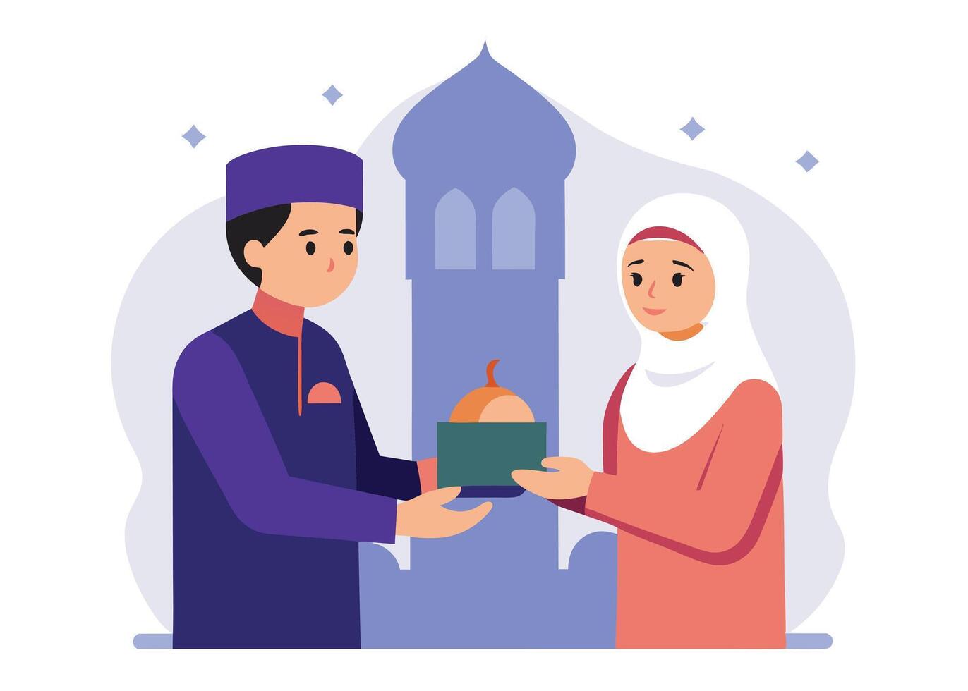 Muslim couple greeting each other during Ramadan vector
