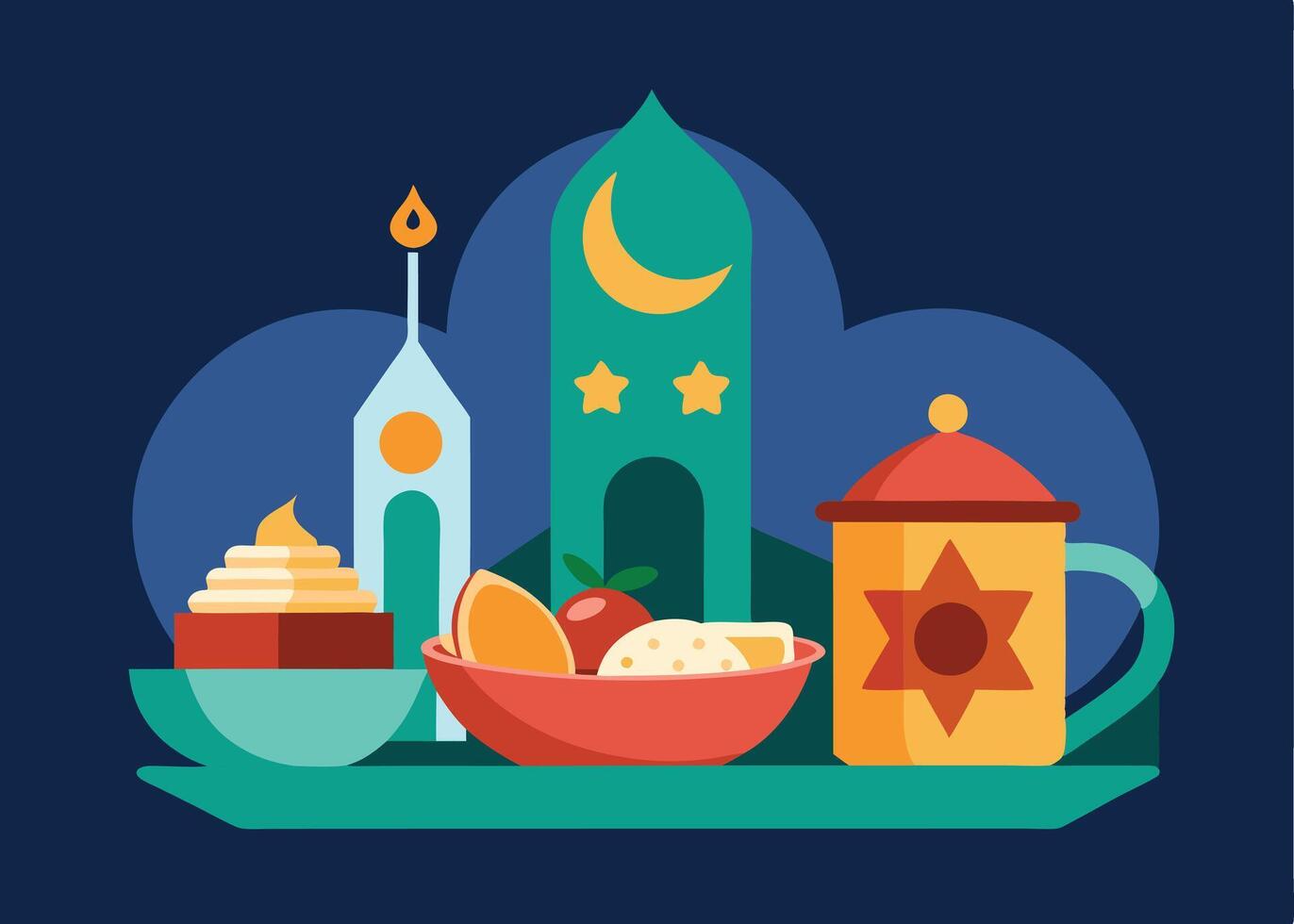 Traditional Suhoor meal with dishes for Ramadan celebration vector