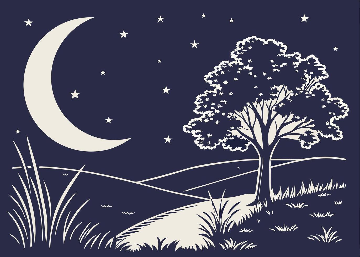 Peaceful Ramadan night with crescent moon and stars vector