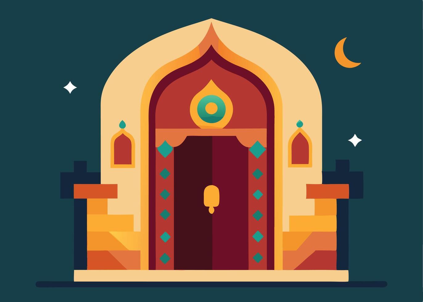 Traditional Islamic door with Ramadan decoration for festival vector