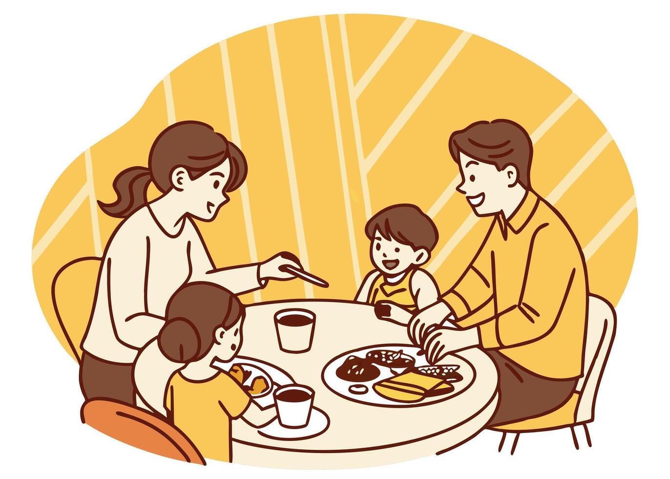 Family breaking fast together around table during Ramadan vector