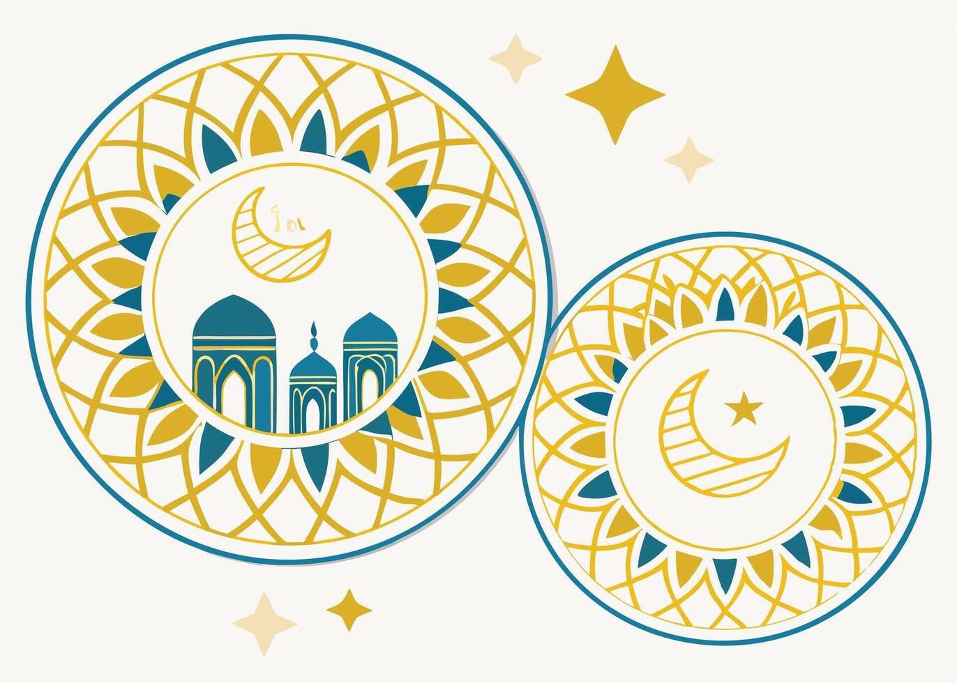 Decorative Ramadan plates with Islamic patterns and designs vector