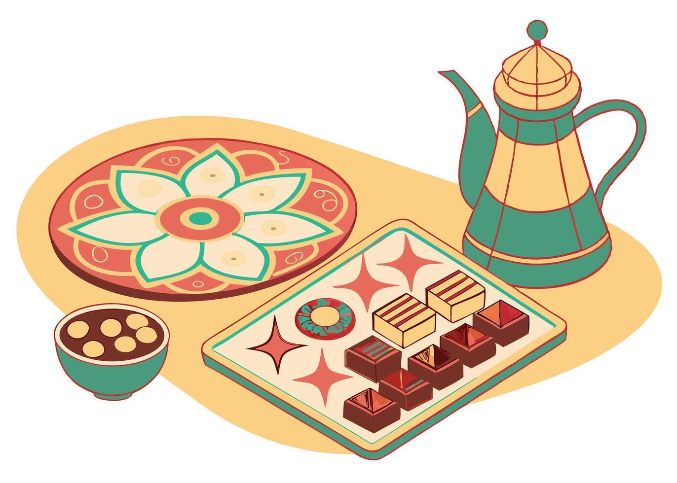 Tea and sweets for Ramadan with Islamic design vector