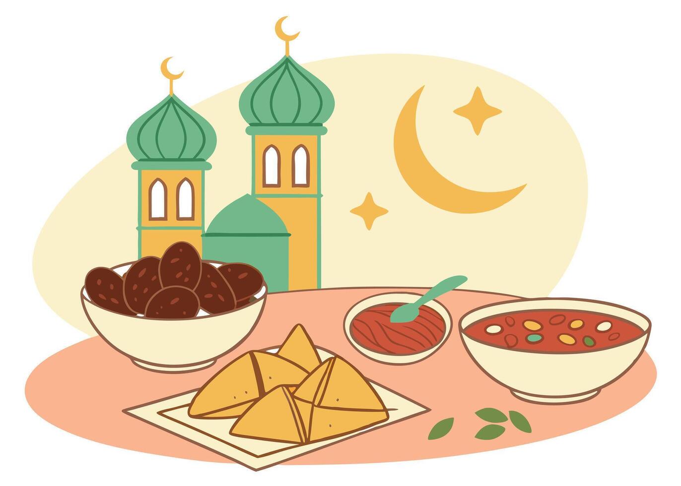 Suhoor meal with traditional dishes for Ramadan vector