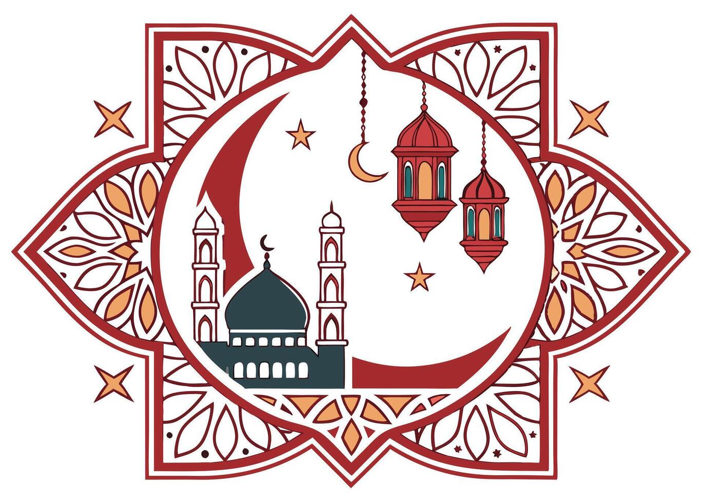 Islamic decorative frame with Ramadan festive symbols vector