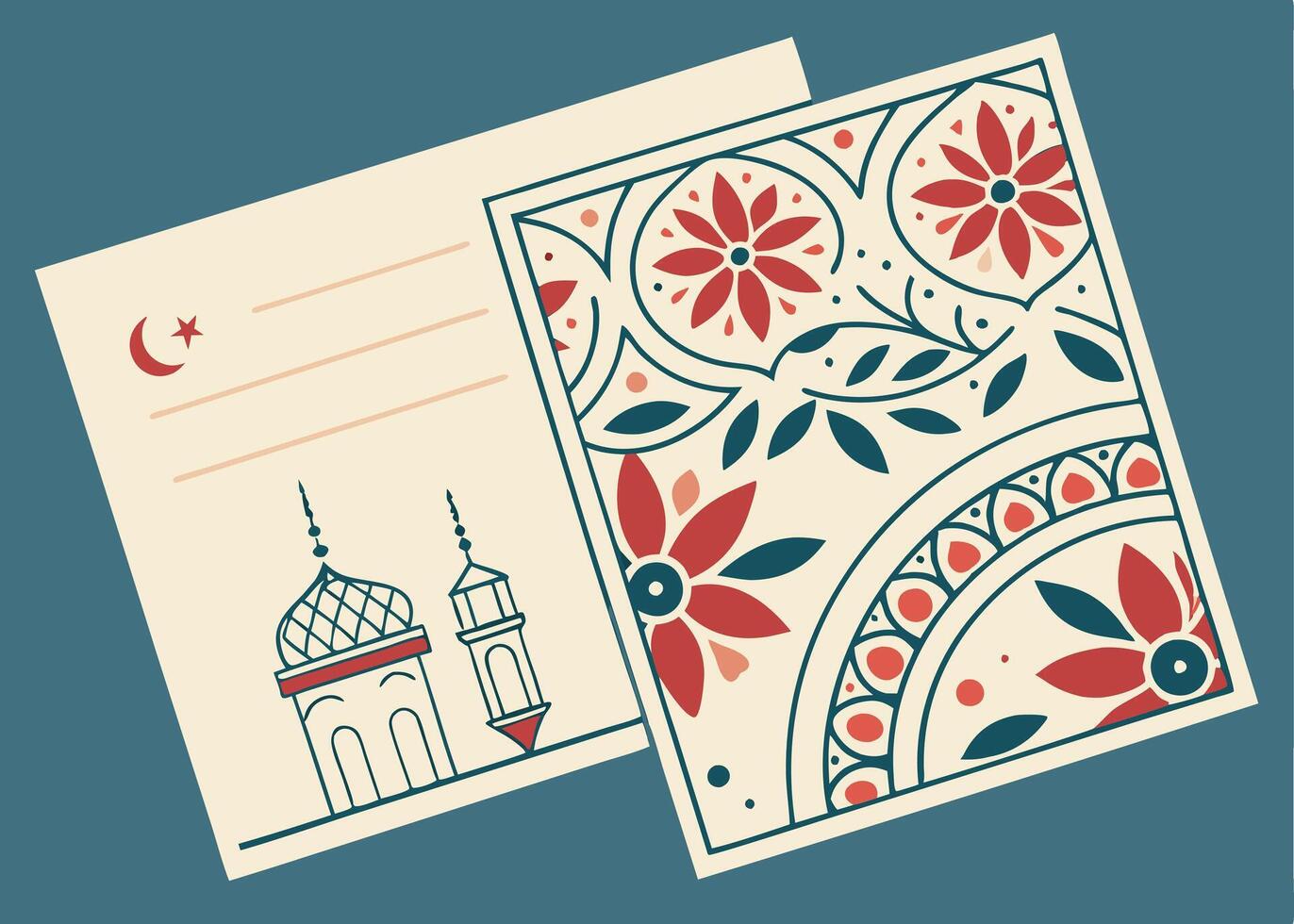 Islamic greeting card design with Ramadan theme vector