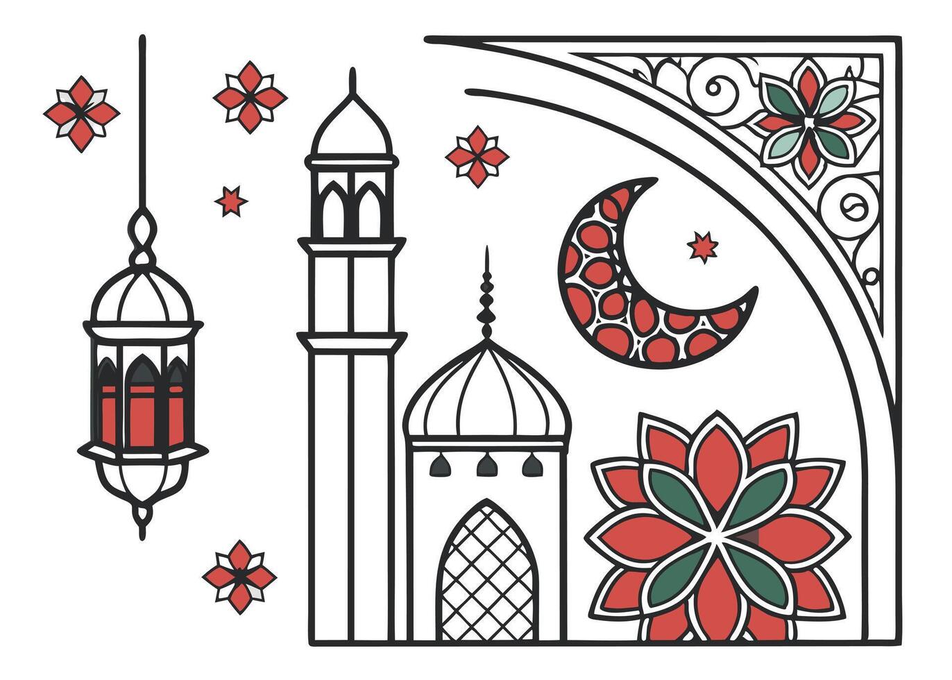 Islamic window design with Ramadan-themed crescent moon vector