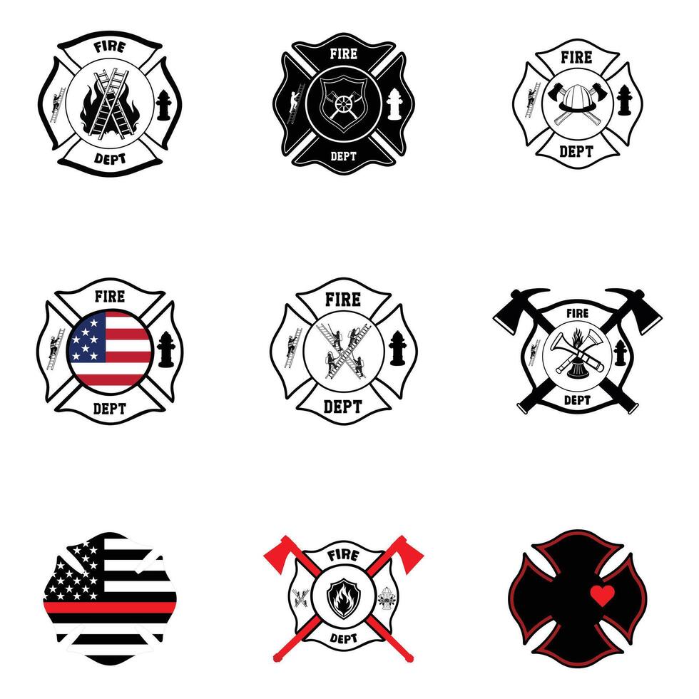 Set of Firefighter Clipart and Fire Department Art for Commercial Use vector