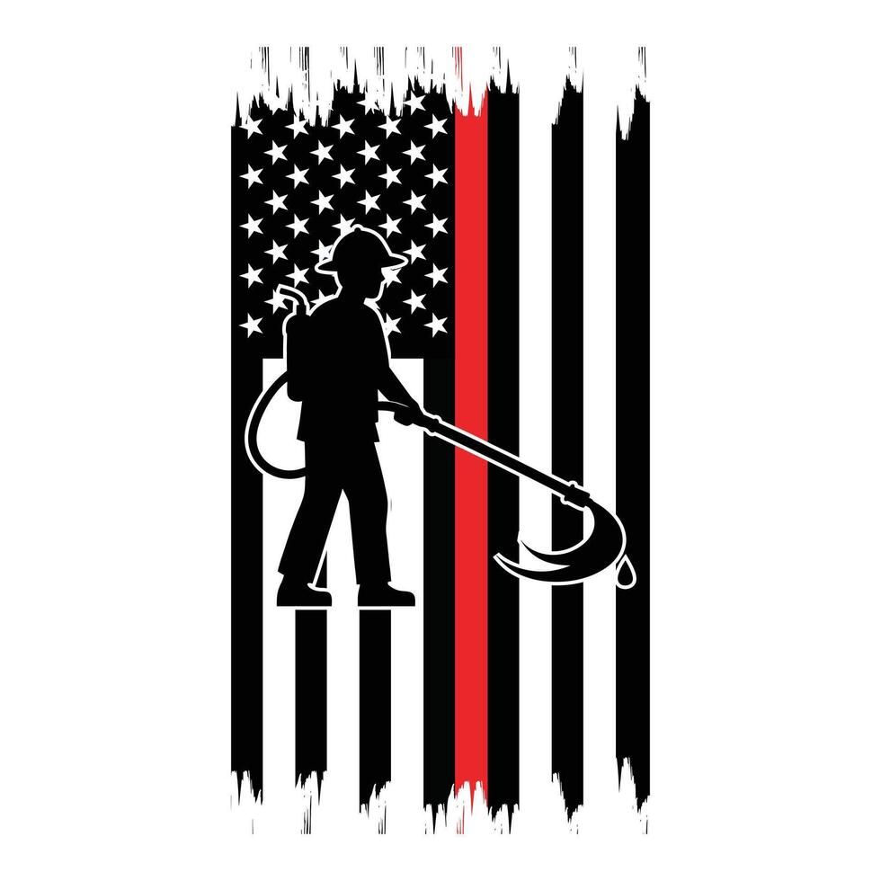 Fireman Clipart Featuring American Flag and Fire Department Artwork vector