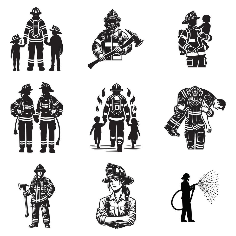 Collection of Fireman Clipart Design for Fire Department Branding vector