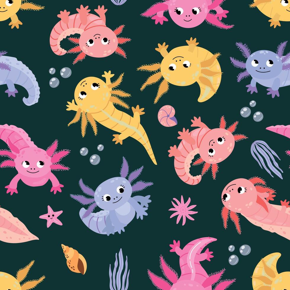 Seamless pattern with axolotl. Design for fabric, textile, wallpaper vector