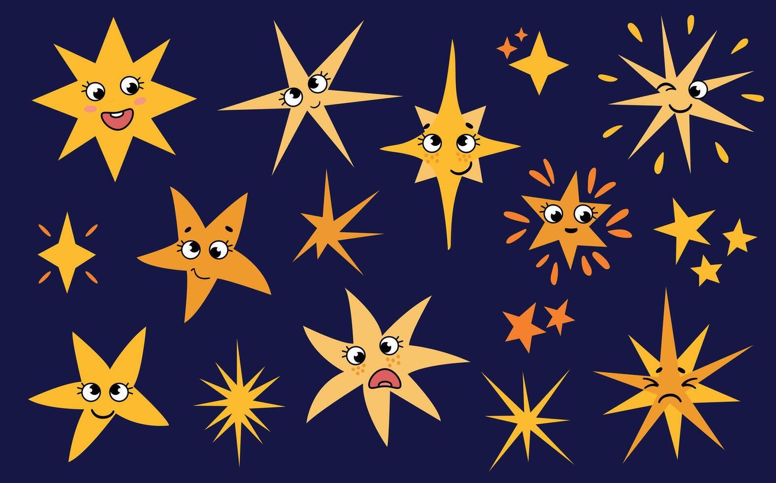 Kawaii stars. Set of hand drawn stars. vector