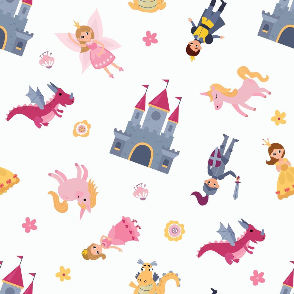 Seamless pattern with princesses. Design for fabric, textile, decoration of a children's room wallpaper vector