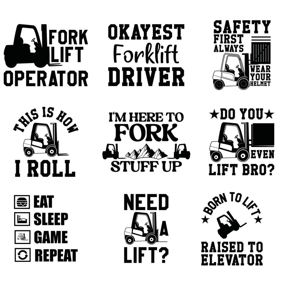 Forklift Typography Art with Industrial Truck Design for Custom T-shirts bundle vector