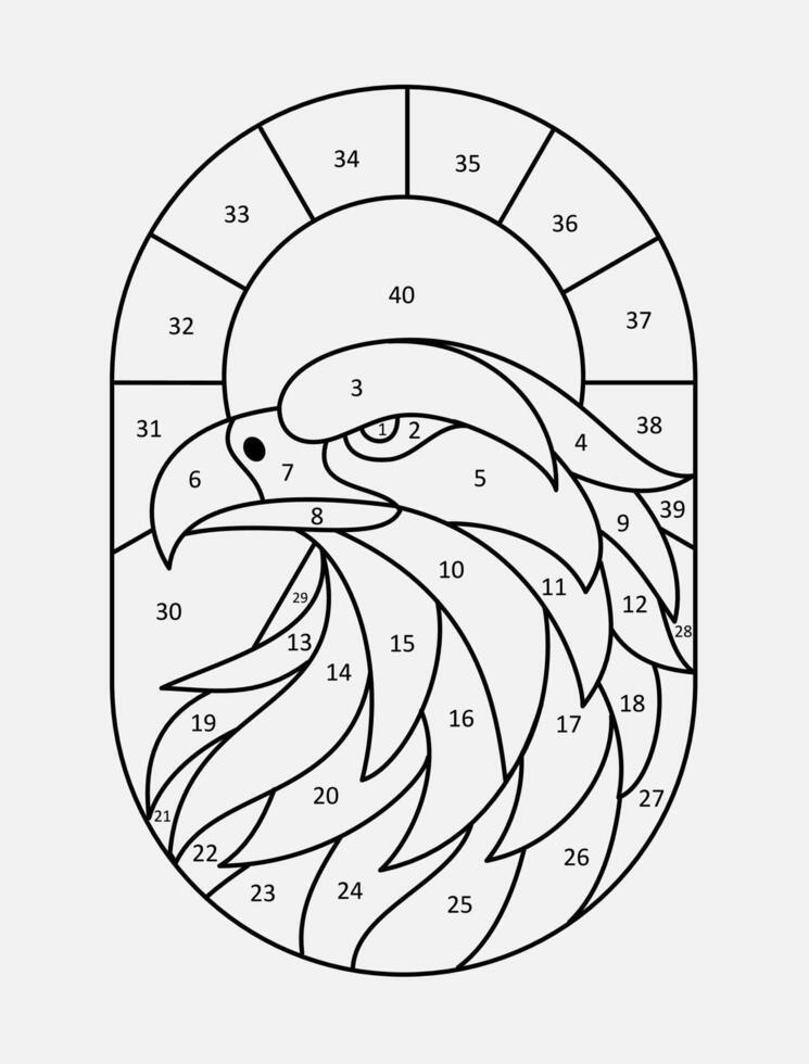 head Eagle Stained glass pattern by number vector