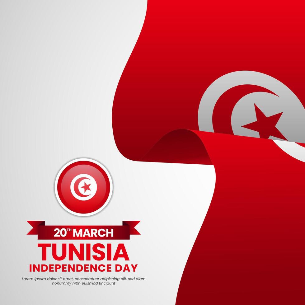 Tunisia independence day greeting card background in 20th of March with realistic flag vector