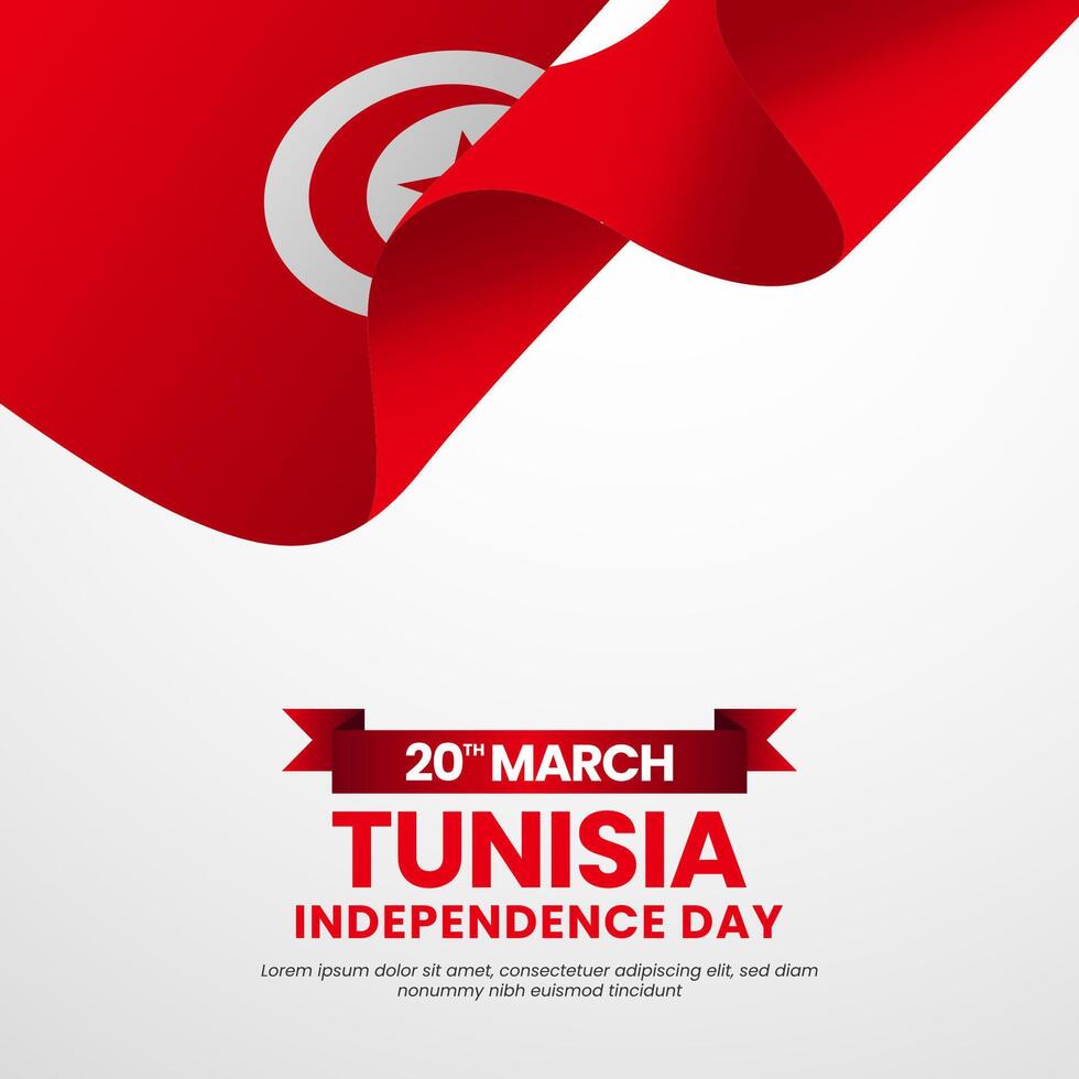 Tunisia independence day banner, greeting card background in 20th of March with realistic flag vector