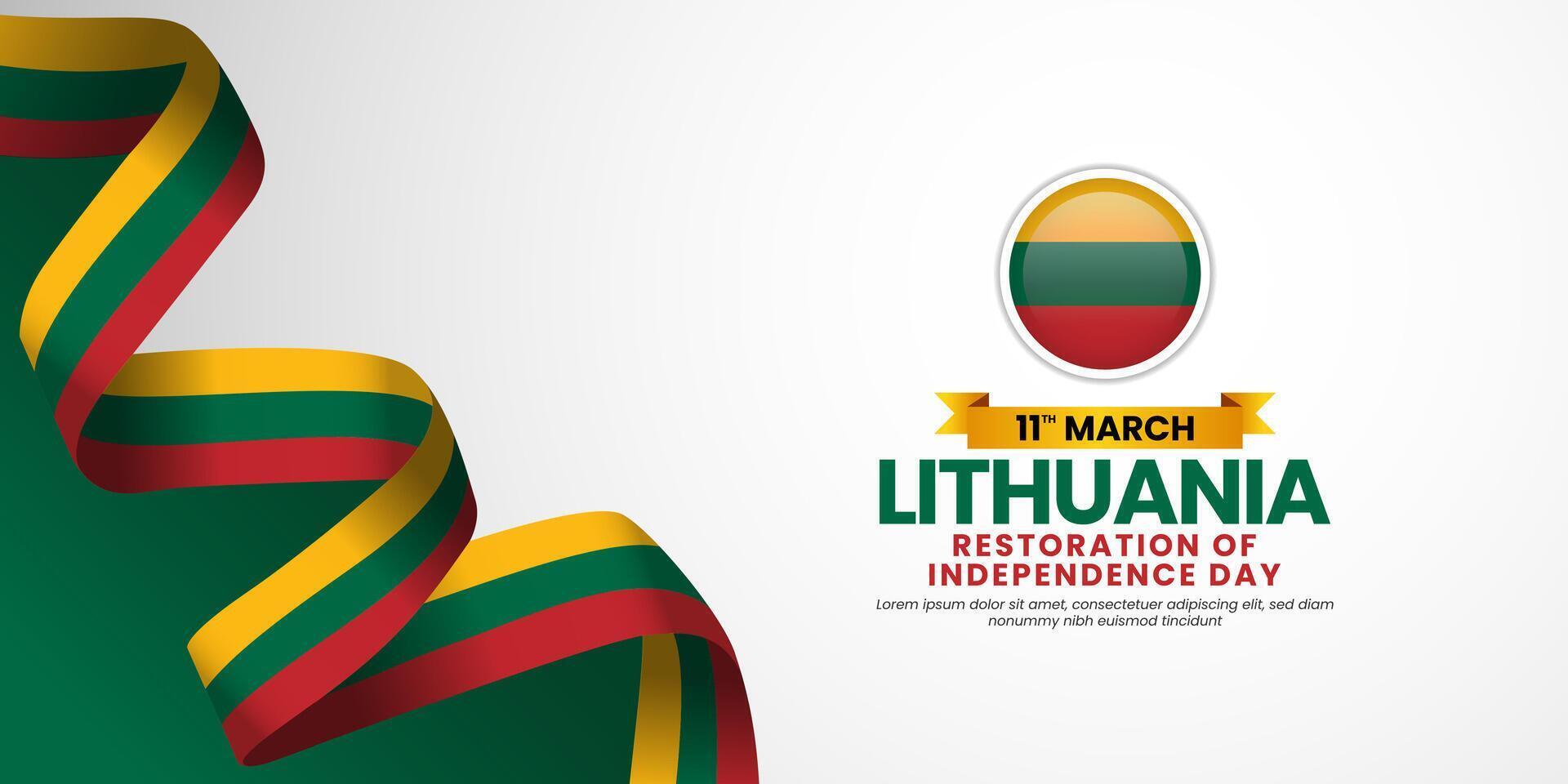 Lithuania independence day background on march 11 with waving ribbon national flag vector