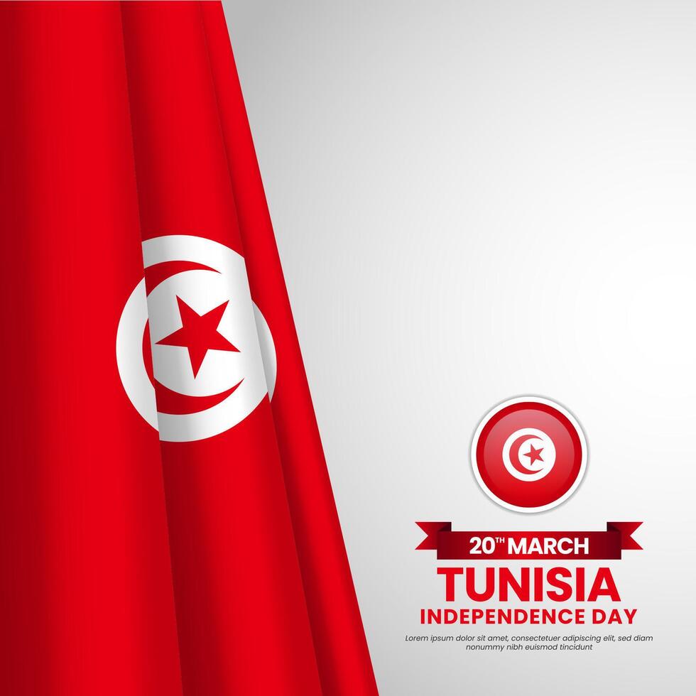 Tunisia independence day banner background in 20th of March with realistic flag vector