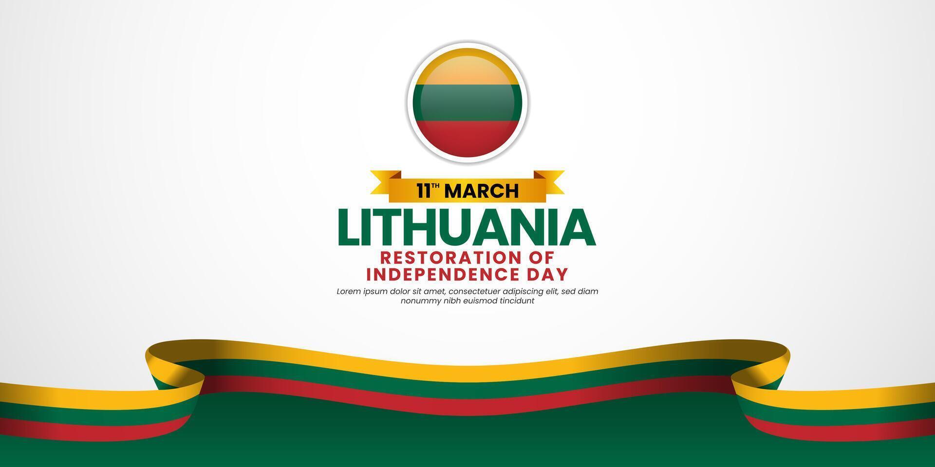 Lithuania independence day banner background with waving ribbon national flag vector
