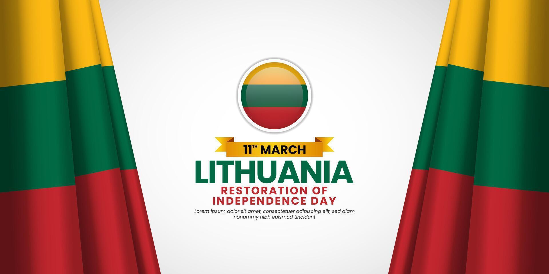 Lithuania Flag for restoration of independence day banner, greeting card background with blank space area vector