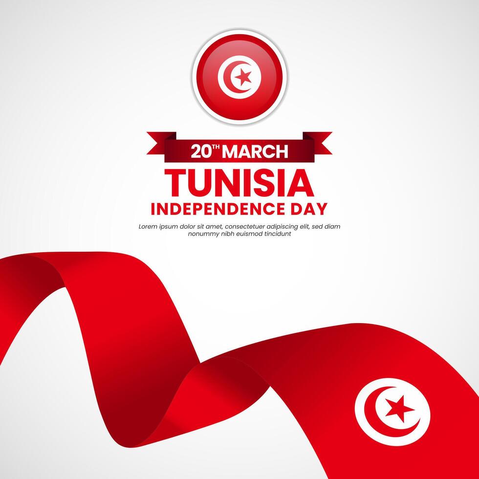 Tunisia ribbon flag with National color for independence day square banner background design vector