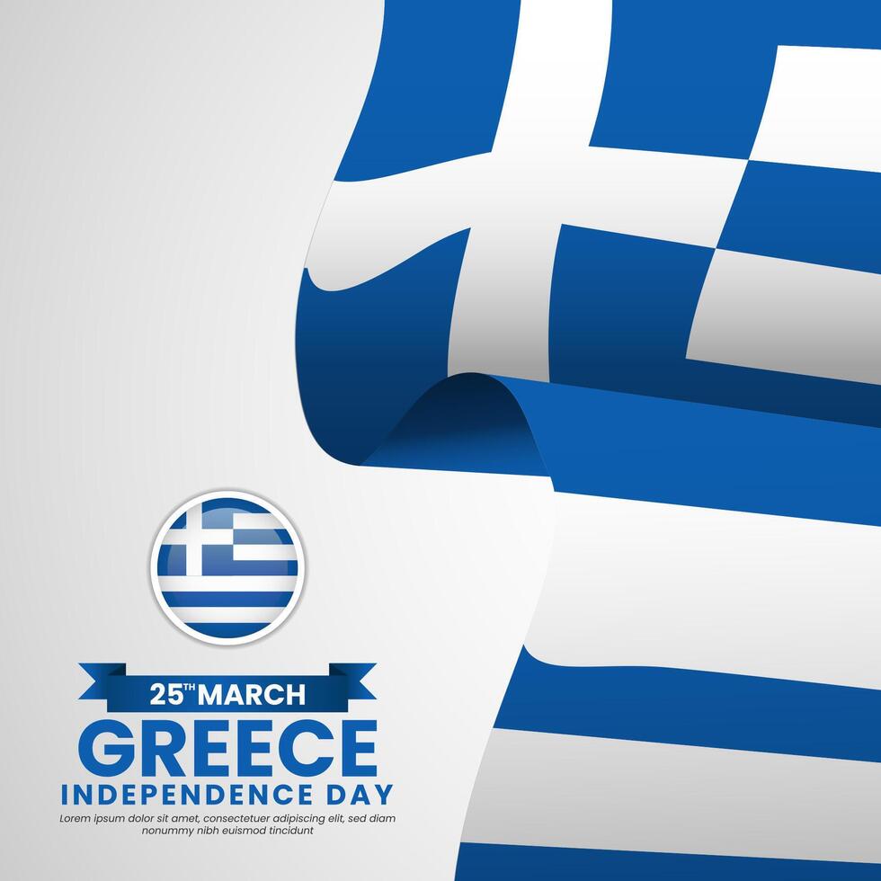 Greece independence day square banner background with realistic 3D Greek flag vector