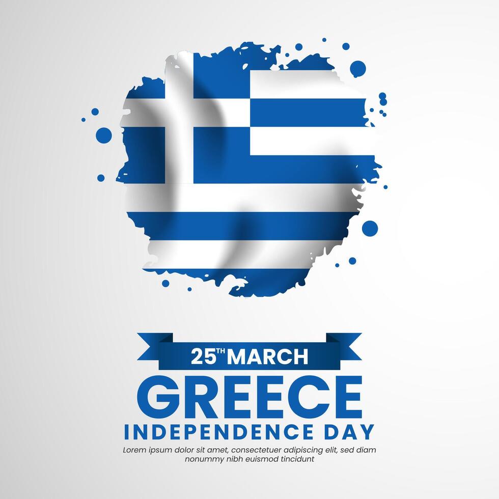 Greece flag for independence day square banner background in grunge brush style vector