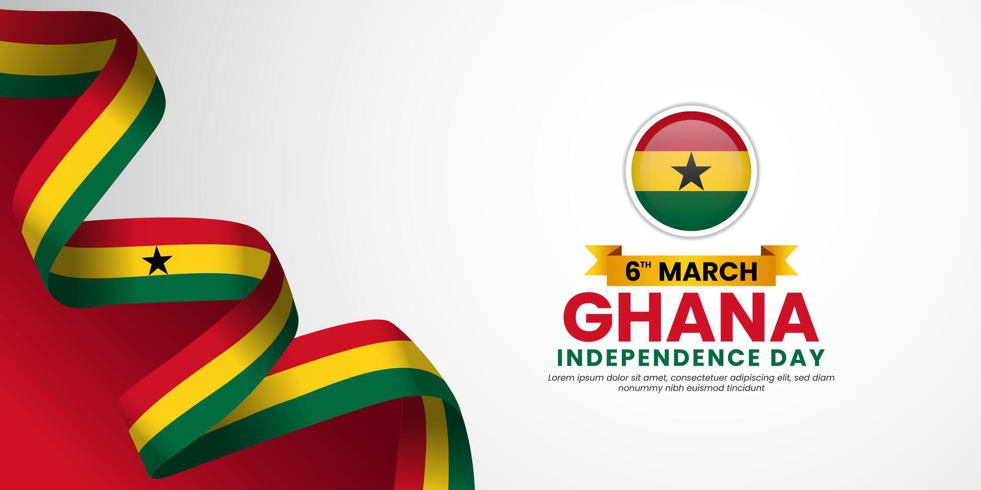 Ghana Independence Day ribbon flag for greeting card, banner with blank space area vector