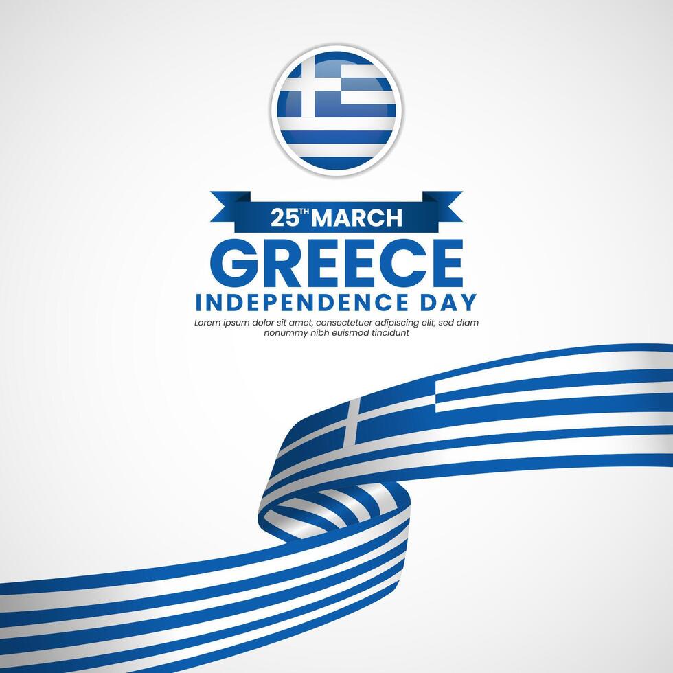 Greece Independence day 25 March square banner background with ribbon flag vector
