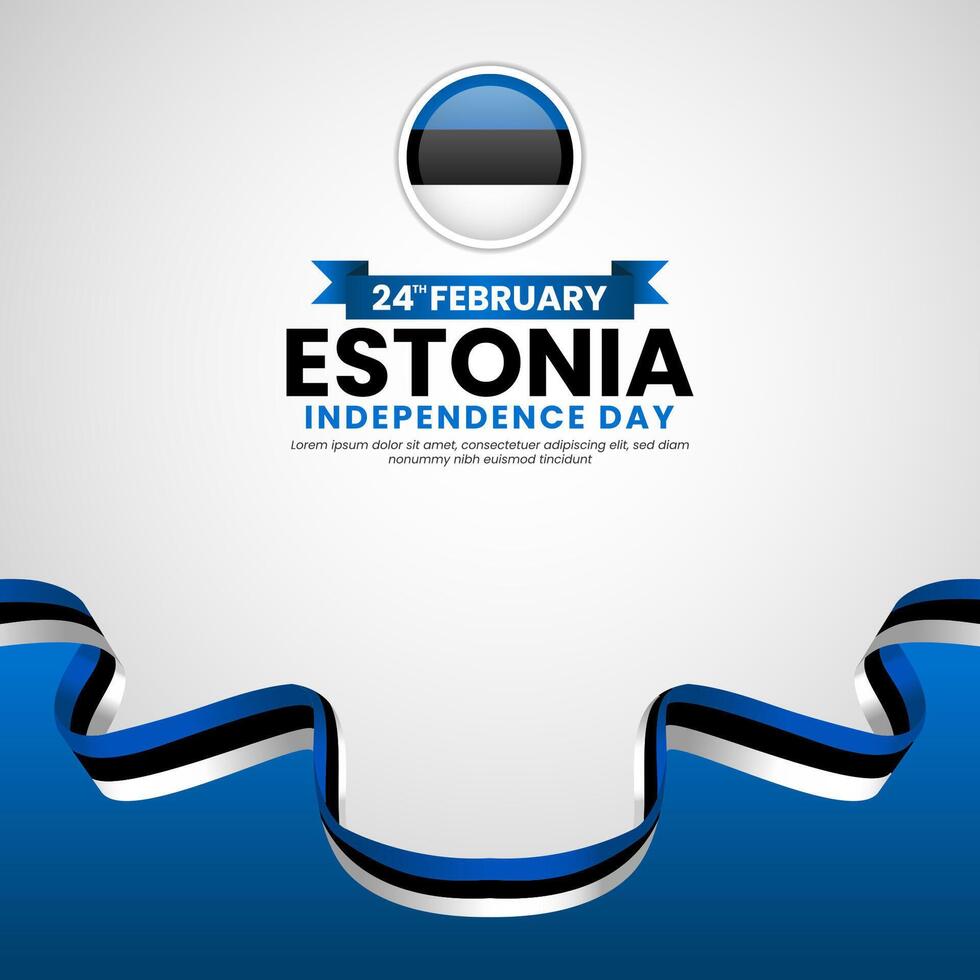 Estonia Independence day with ribbon flag square banner background template for greeting card vector