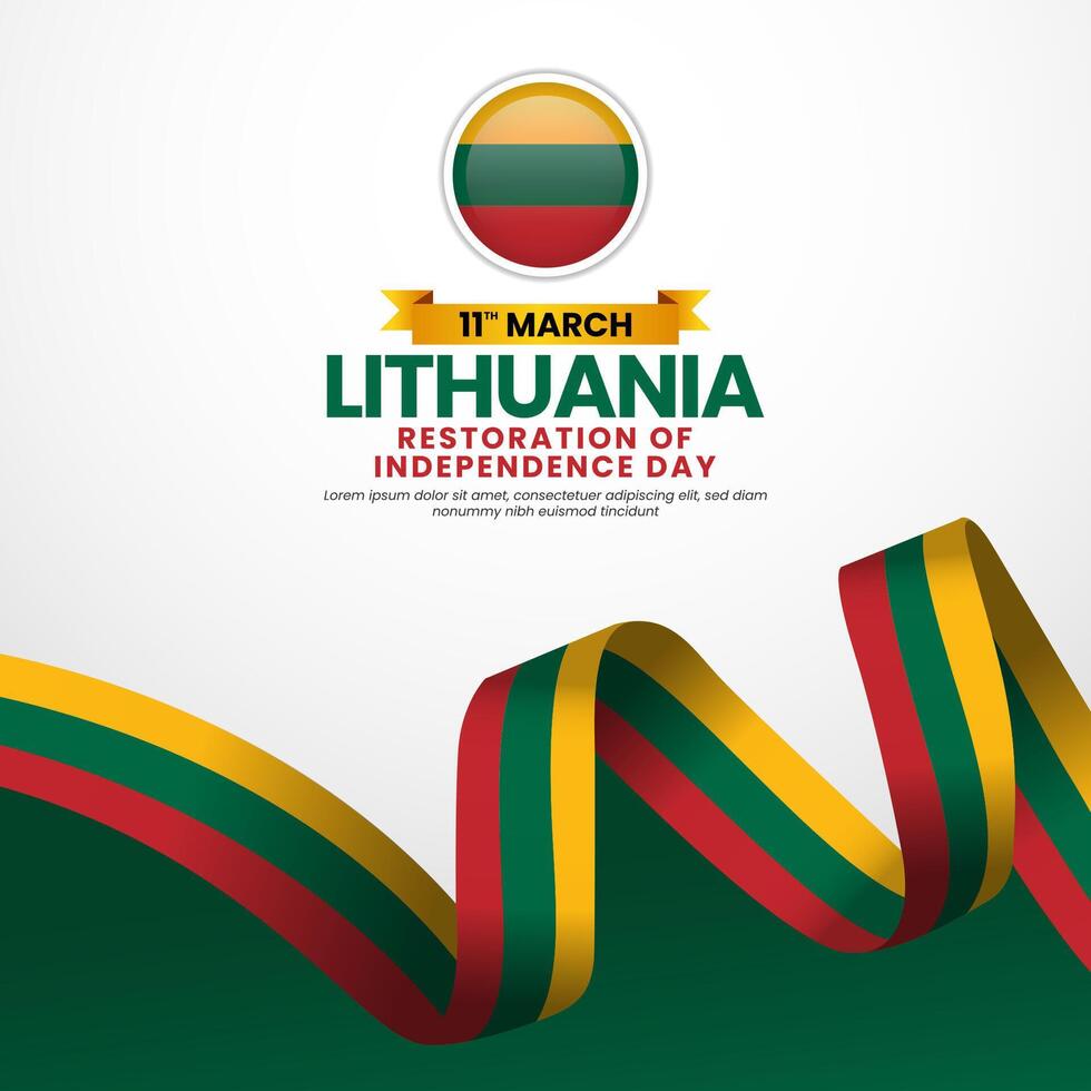 Lithuania ribbon flag square banner background for Restoration of Independence day vector
