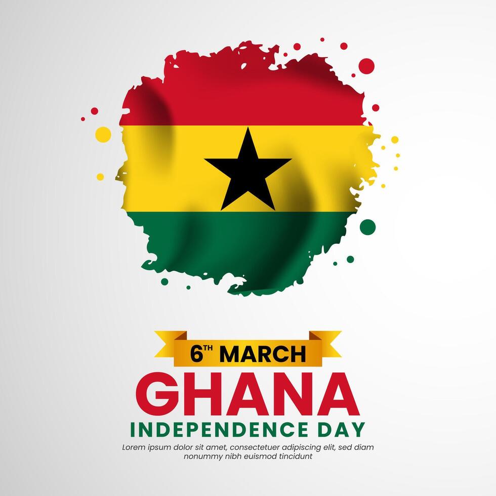 Ghana flag with brush painted grunge style square banner background for independence day vector
