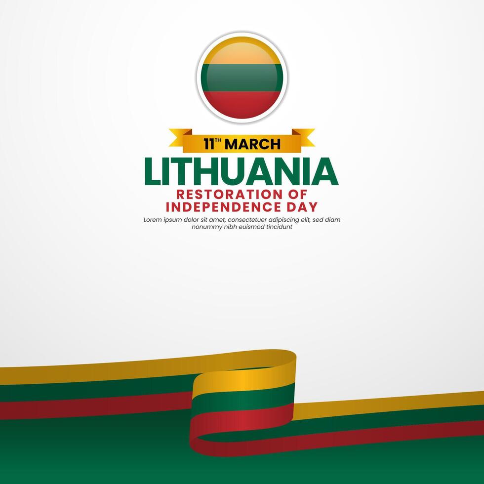Lithuania ribbon flag square banner background for Independence day vector