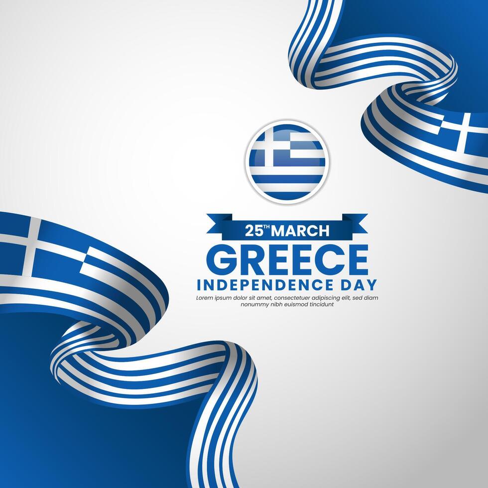 Greece Independence day 25 March square banner background with waving ribbon flag vector