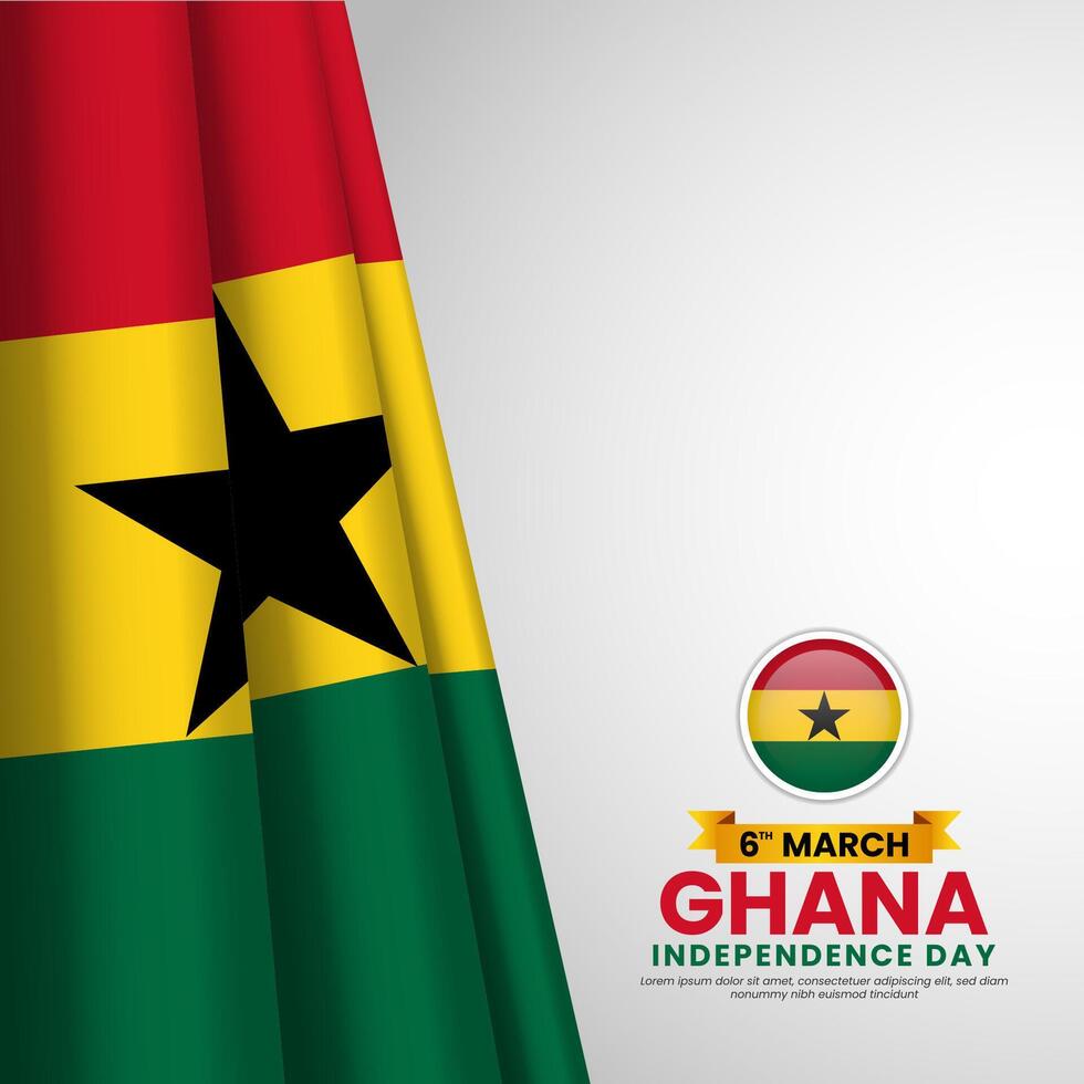 Ghana Independence Day Square Banner Background Design with realistic national flag for Poster, Banner vector