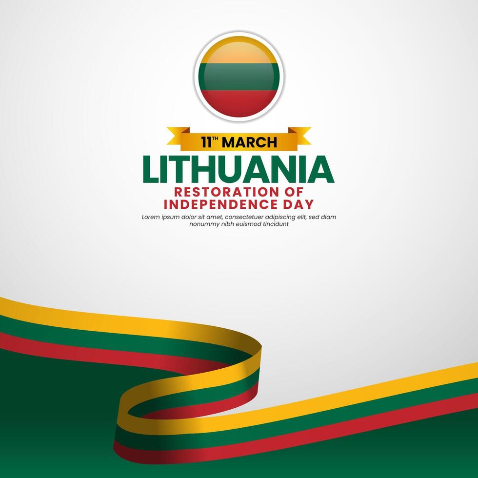 Lithuania flag square banner background for Restoration of Independence day vector