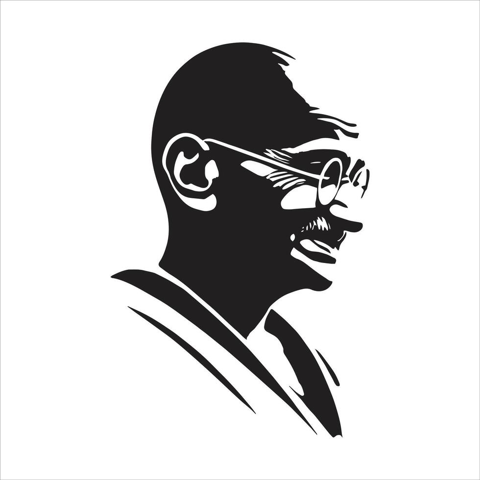 Mahatma Gandhi Portrait Illustration in Black and White Silhouette Style Perfect for Historical Tribute Peace and Indian Independence Movement Artwork vector