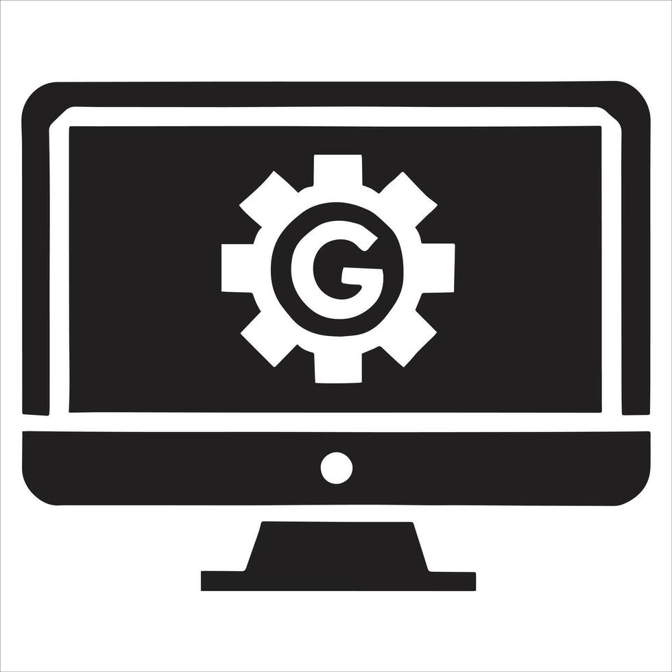 A computer monitor with gears on it vector